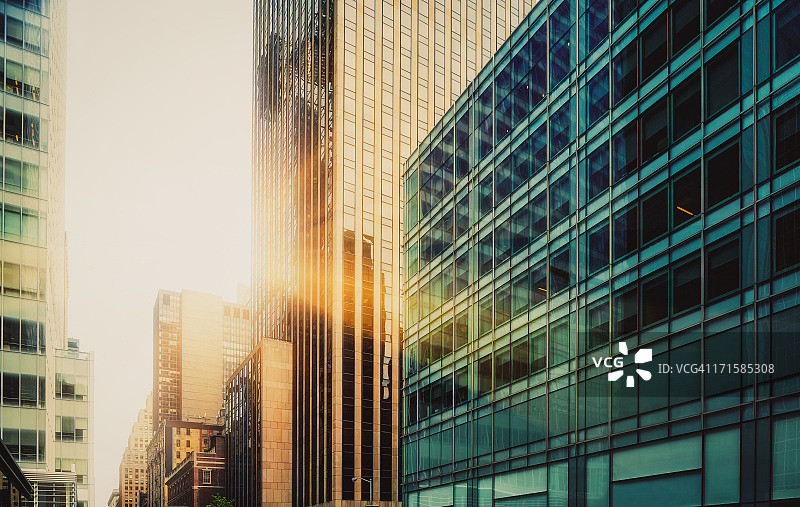 阳光下的办公摩天大楼图片素材
