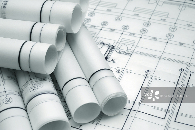 用于建筑业务行业的蓝图文件纸图片素材