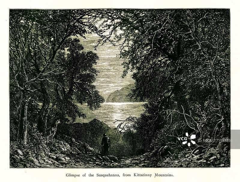 美国萨斯奎哈纳河木刻版画（1872年）图片素材