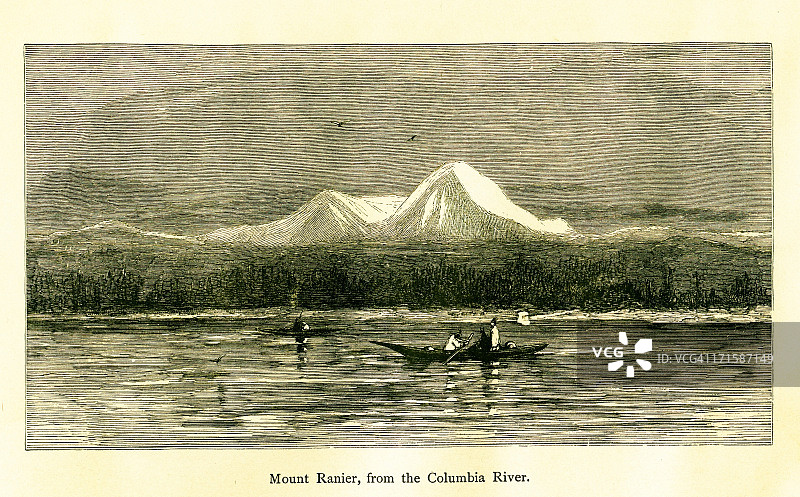 华盛顿州雷尼尔山：美国历史插画图片素材