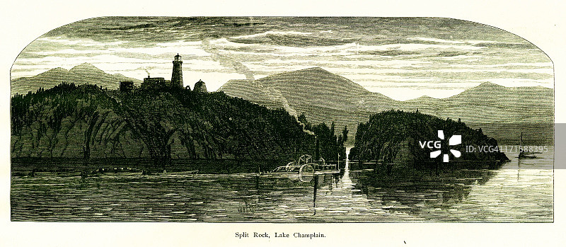 纽约尚普兰湖的斯普利特岩图片素材