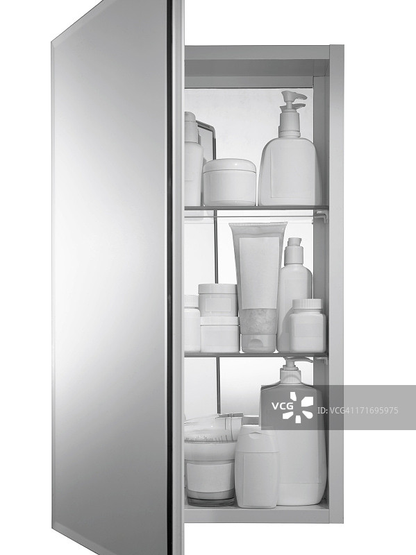 装有白色药瓶的药品柜图片素材