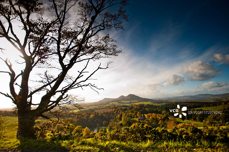 苏格兰边界斯科特观景点看到的埃尔登山图片素材
