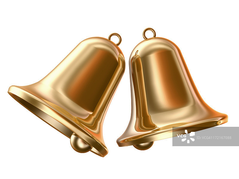 白色背景上的两个金色铃铛图片素材