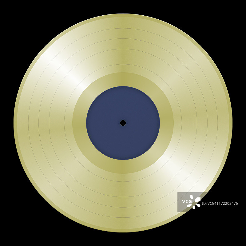 黑色背景上的真人大小的金色唱片（带有2个剪切路径）图片素材