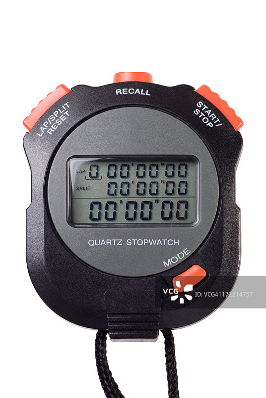 白色背景上孤立的黑橙色数字秒表图片素材