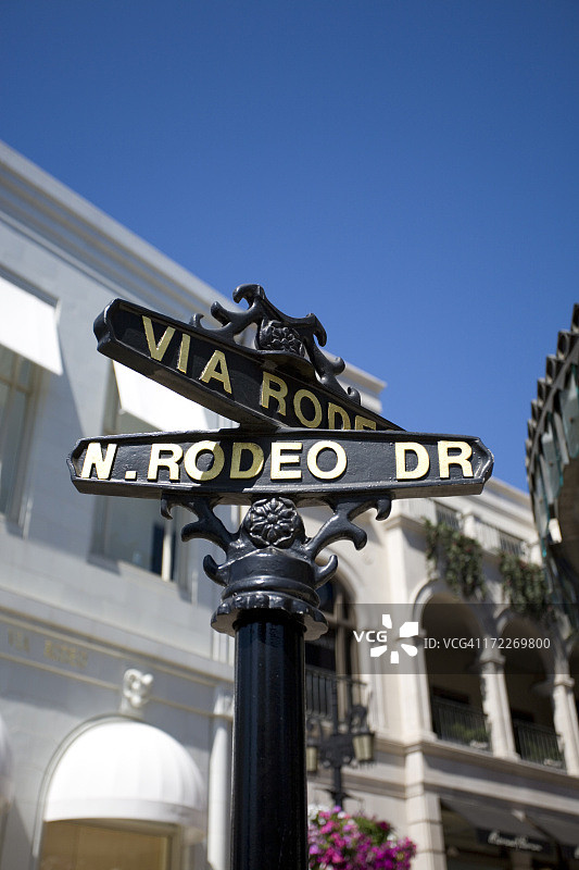 贝弗利山庄著名的罗迪欧大道街道路牌图片素材