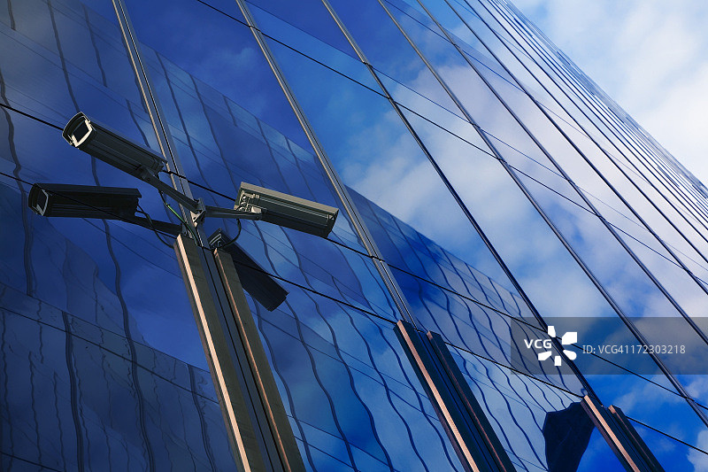 带有蓝色调的安全摄像头建筑图片素材