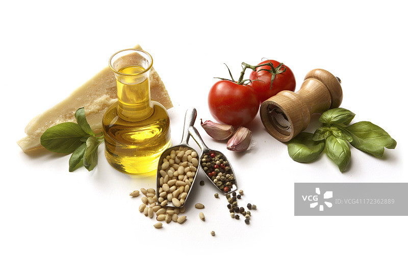 调味品：白色背景上的香蒜酱配料图片素材