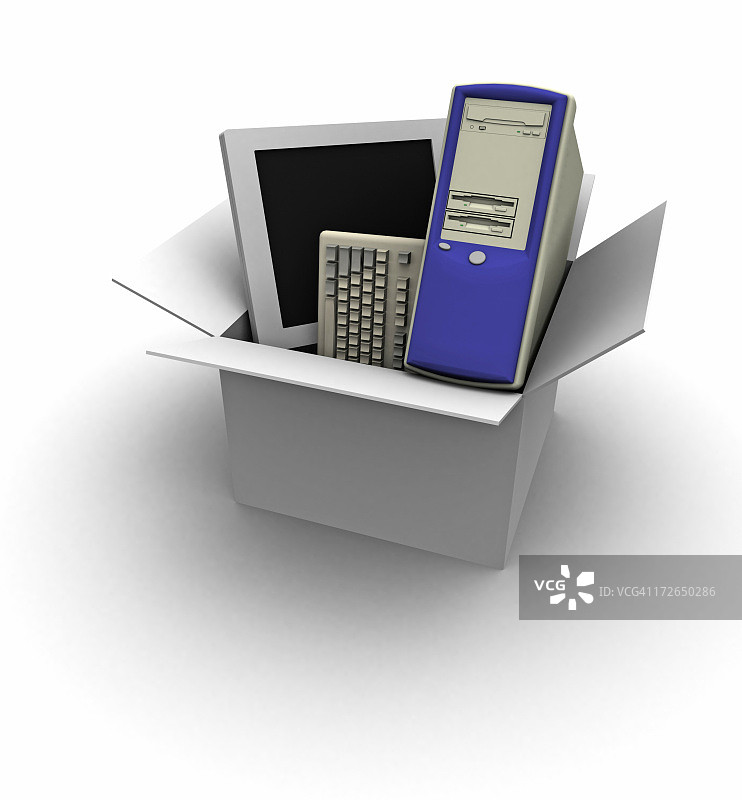 箱子里的电脑和液晶显示器图片素材