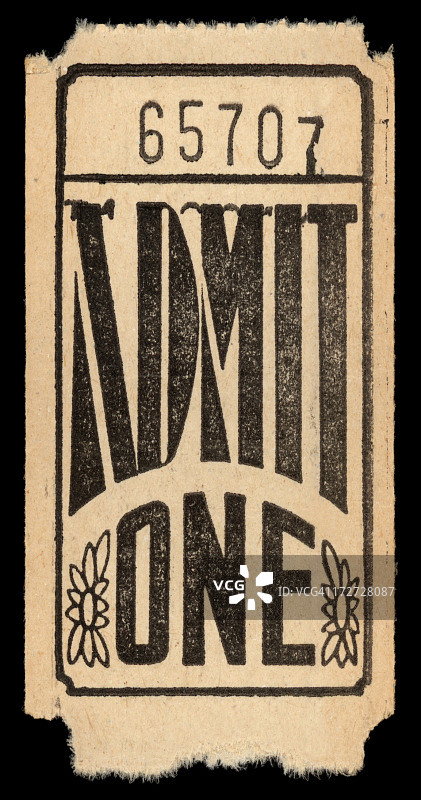 印有ADMIT ONE字样的票根图片素材