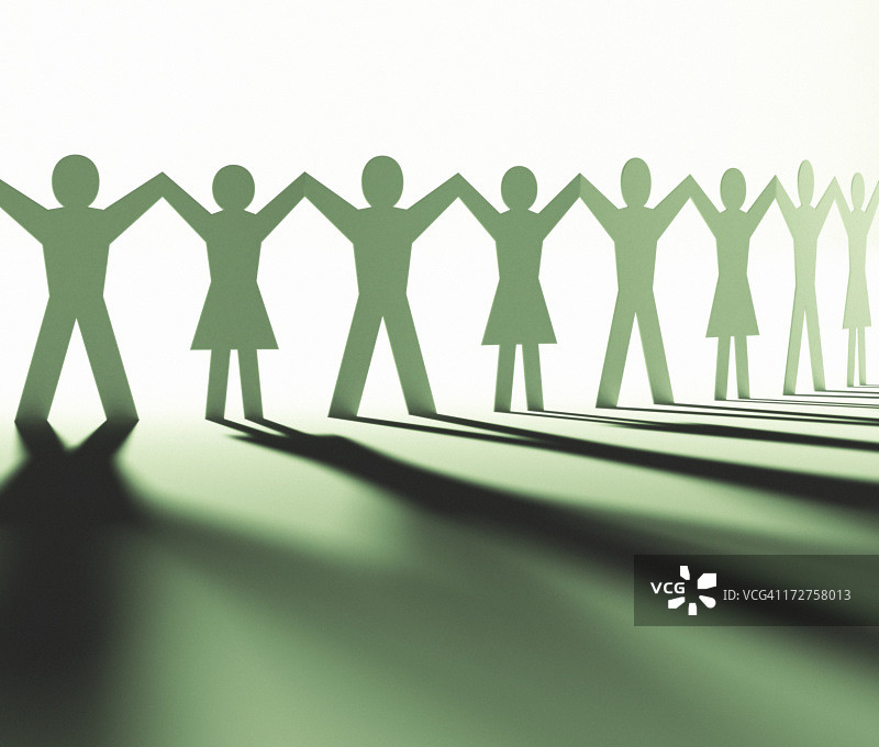 手拉手男女交替剪纸图片素材