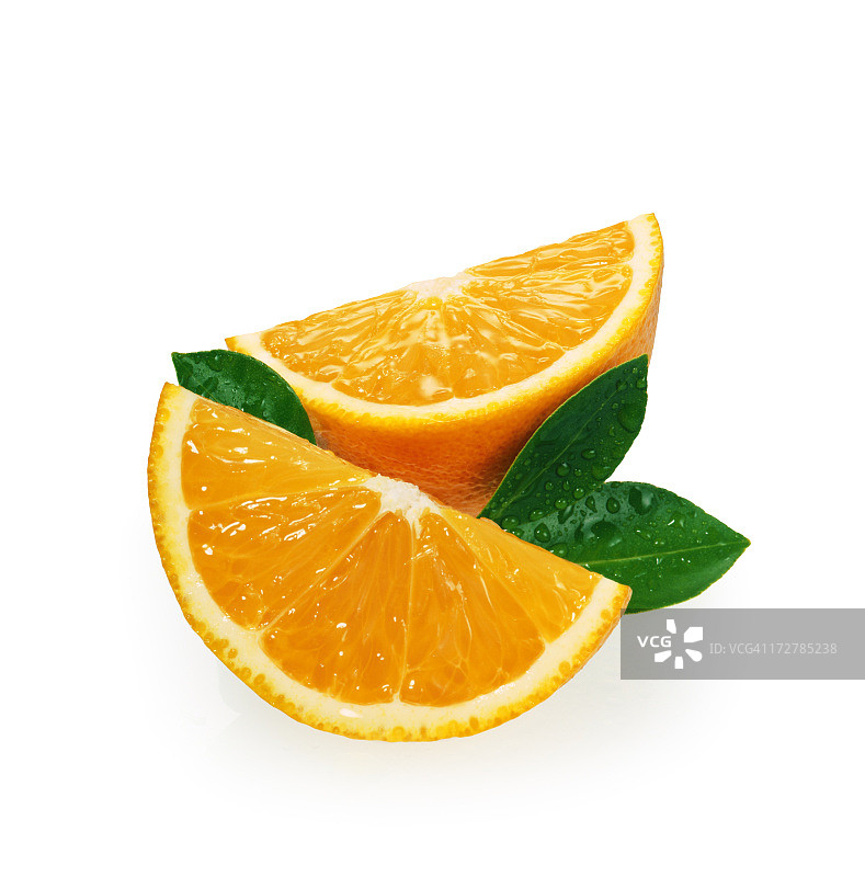 带叶子的四分之一橙子图片素材
