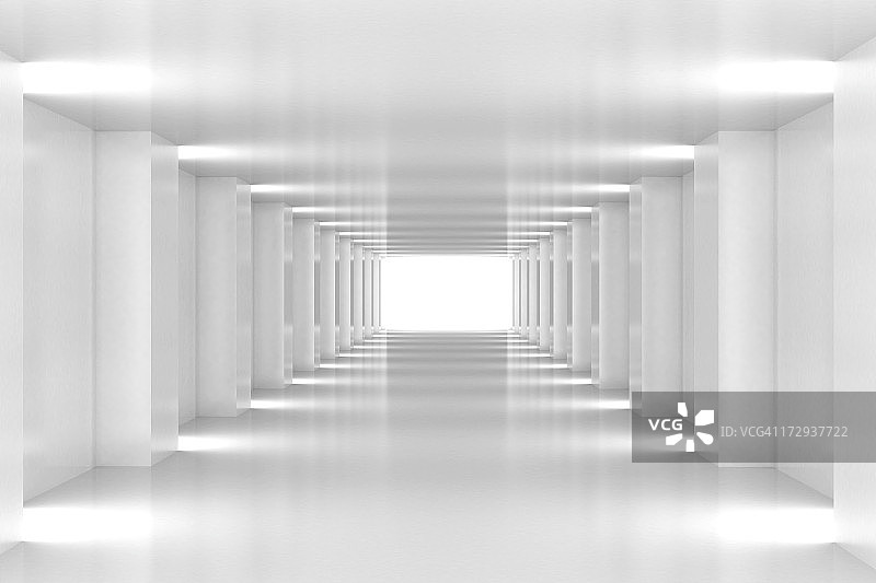 白色走廊尽头的明亮光线图片素材