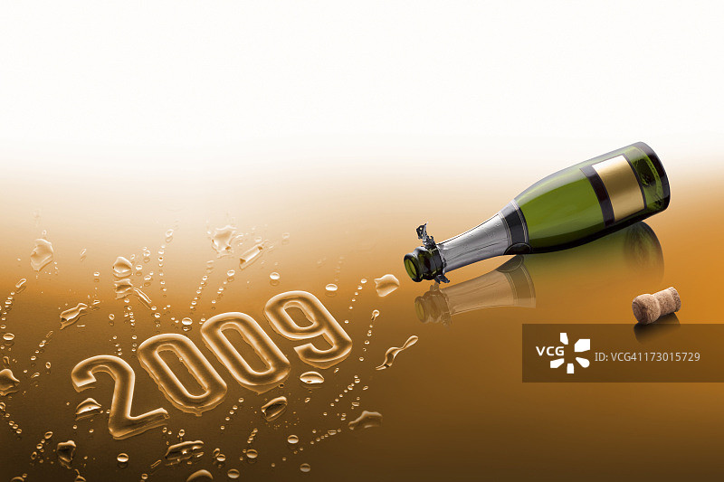 香槟酒瓶新年快乐2009图片素材