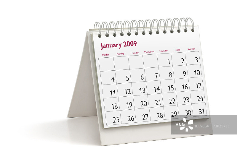 2009年1月桌面日历图片素材