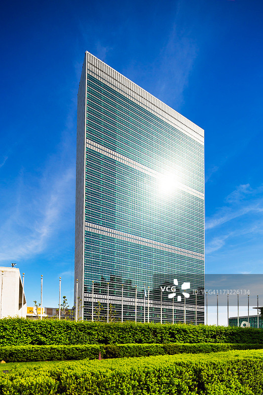 纽约曼哈顿的联合国大楼图片素材