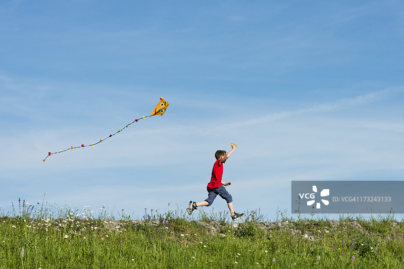 快乐的男孩放风筝图片素材