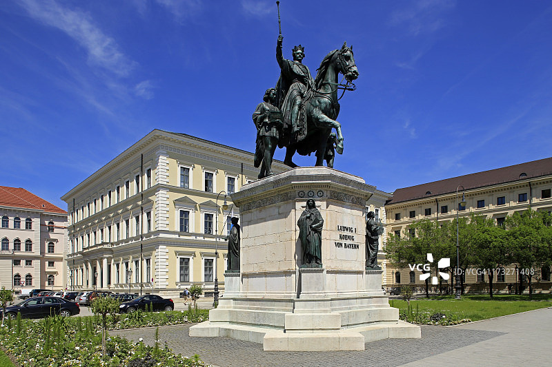 慕尼黑，音乐厅广场，路德维希一世纪念碑，巴伐利亚图片素材