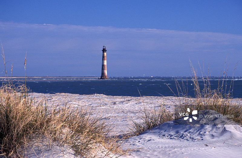 福利海滩的莫里斯岛灯塔图片素材