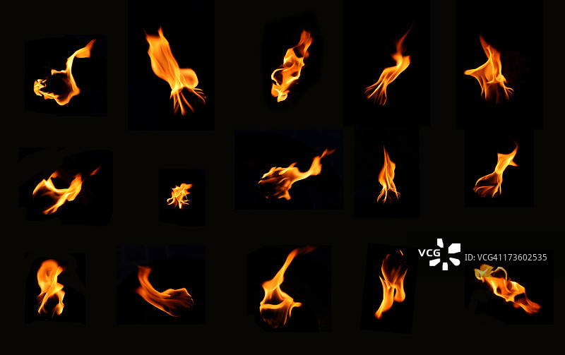 黑色背景上的一组火焰图标图片素材
