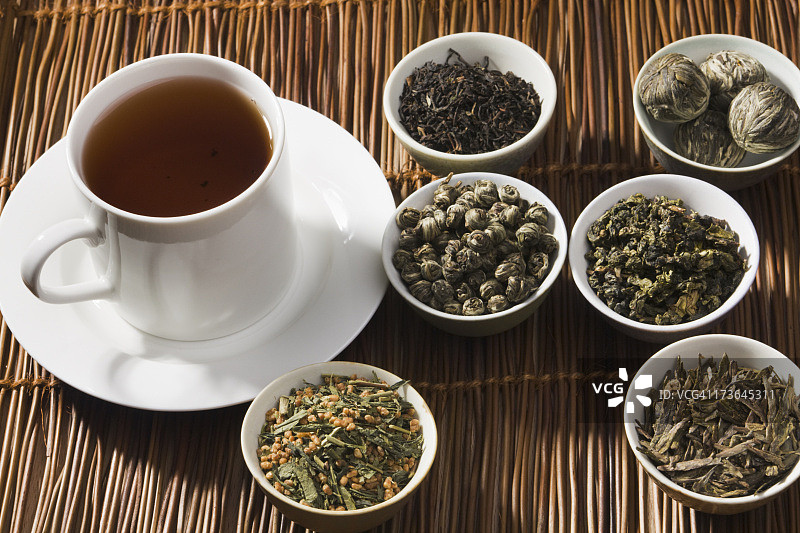 日式、中式和印度茶叶图片素材