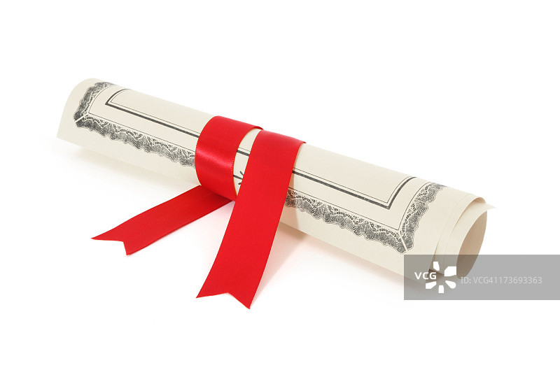 带红色丝带的毕业证书图片素材