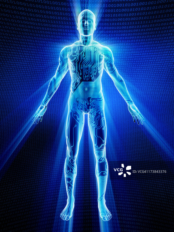 覆盖着电子电路的男人身体图片素材
