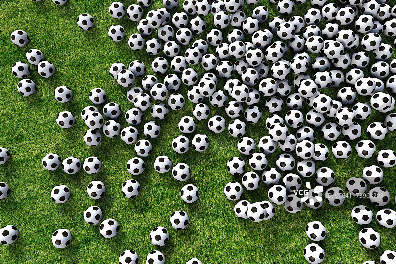 俯视角度拍摄的数百个足球图片素材