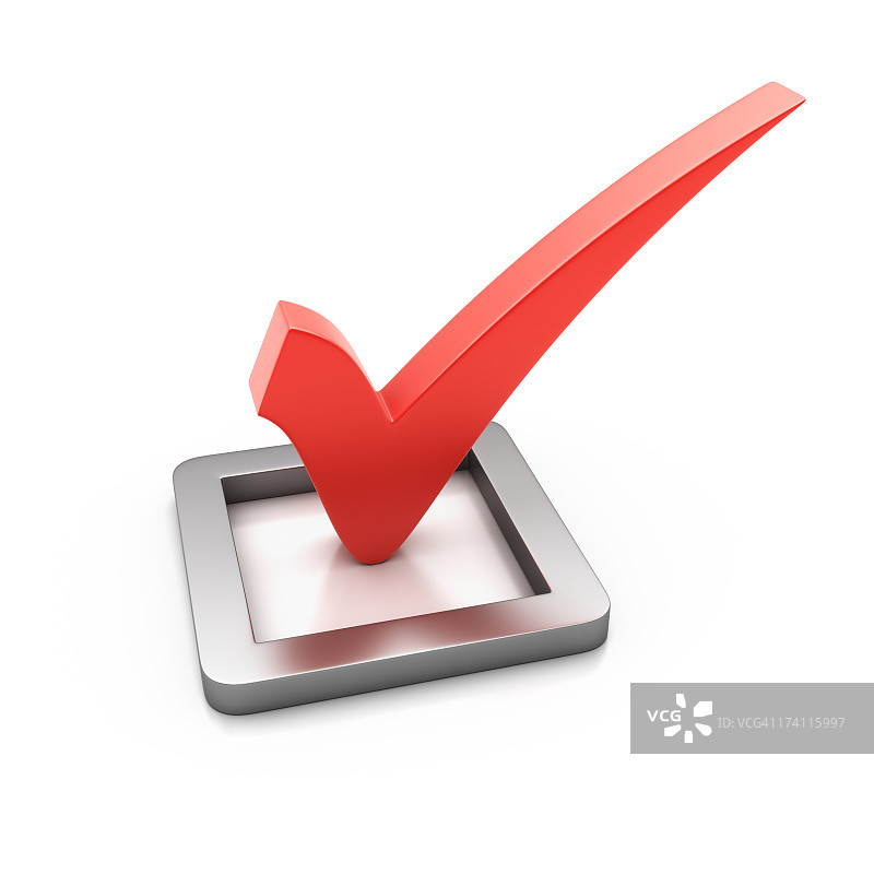 白色背景上的3D红色对勾图片素材