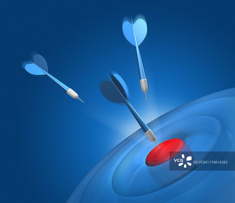 蓝色飞镖命中靶心图片素材