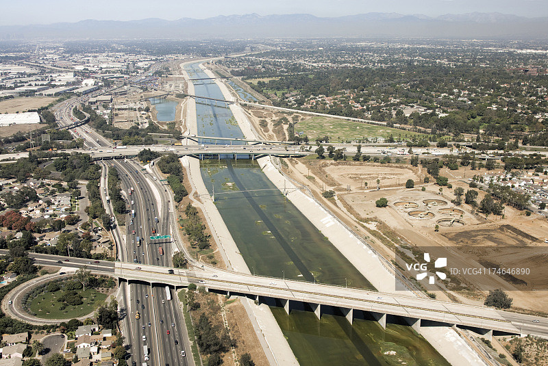 洛杉矶河航拍景观图片素材