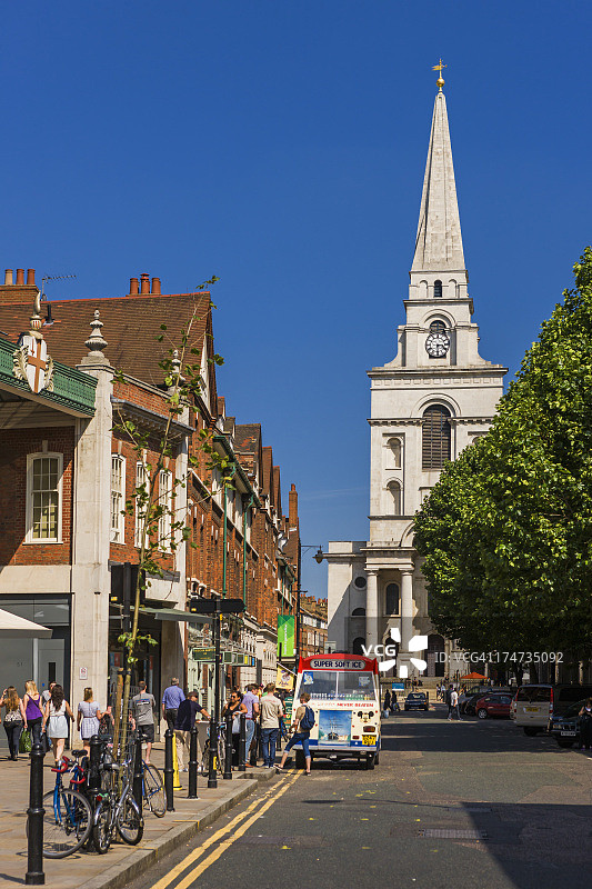 Brushfield街和基督教堂Spitalfields图片素材