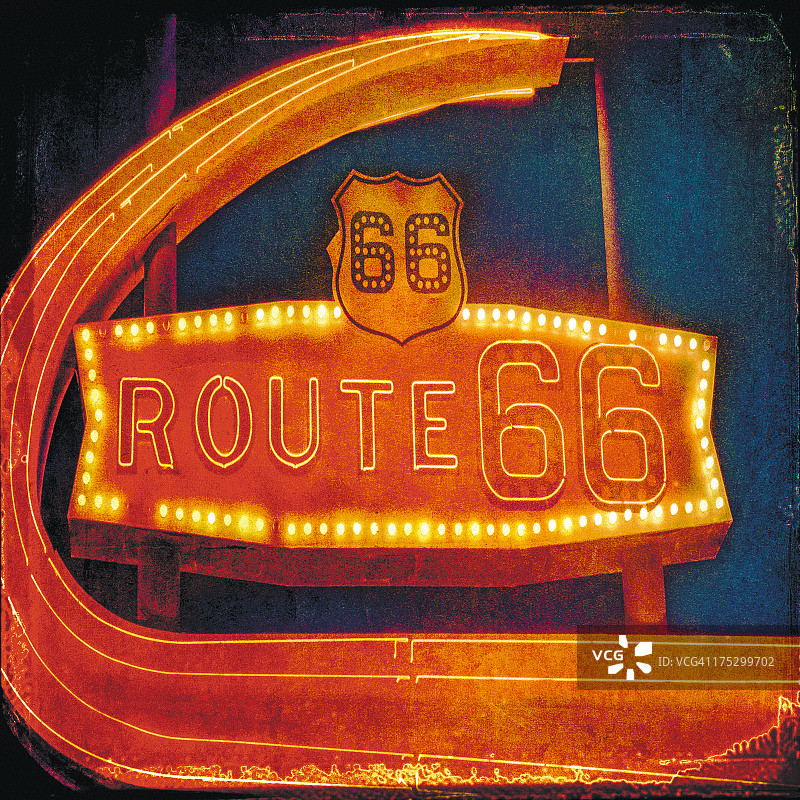 历史悠久的66号公路上的霓虹灯图片素材