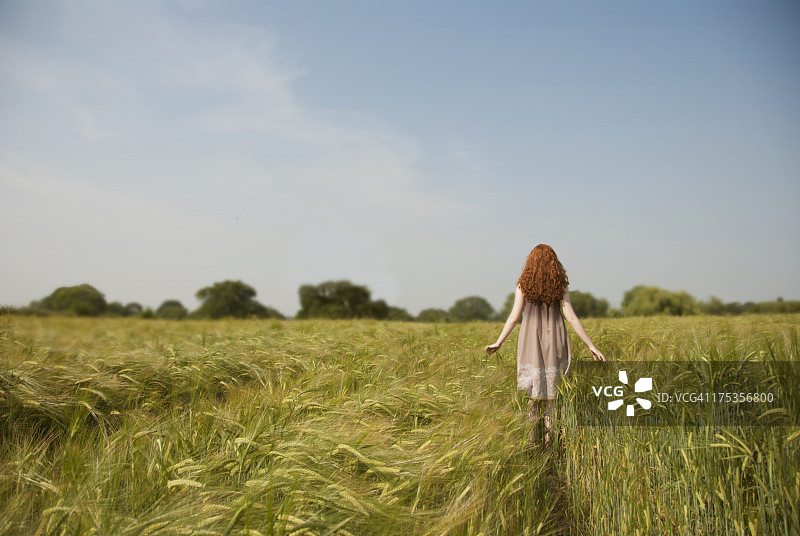 开阔的玉米地里的女孩图片素材
