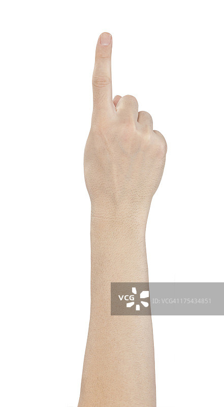 在白色背景上伸出一根手指的手图片素材