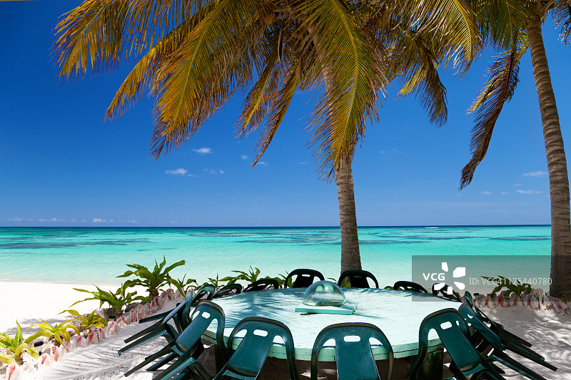 加勒比海滩棕榈树下的会议室图片素材