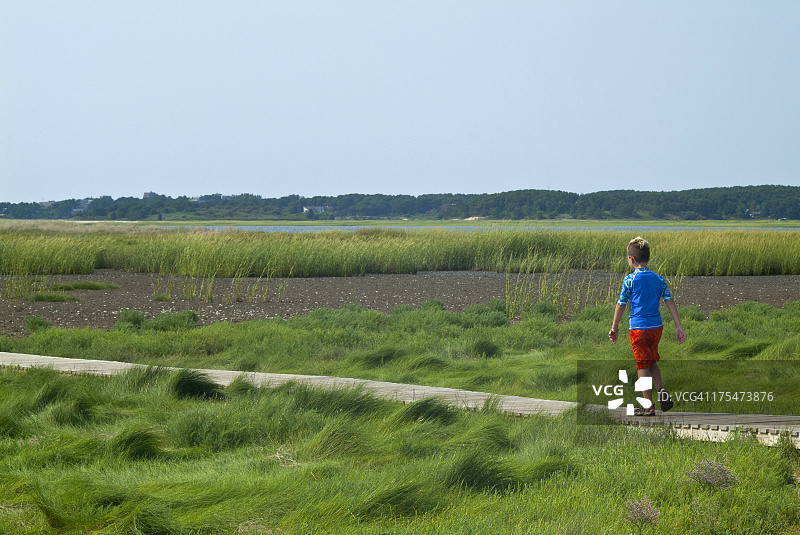 在科德角韦尔弗利特的男孩图片素材