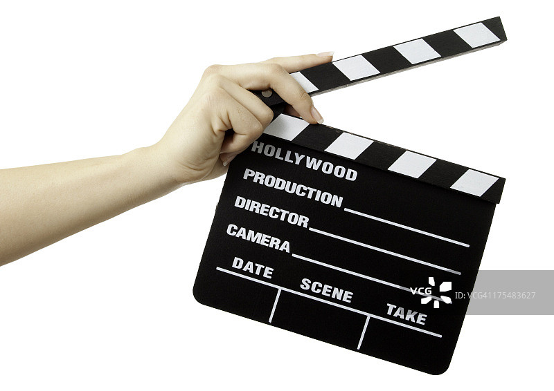 好莱坞场记板 女人手中特写图片素材