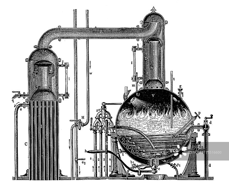 真空室化学装置|古董机械插图图片素材