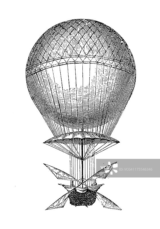 布兰查德热气球 | 古代科学插图图片素材