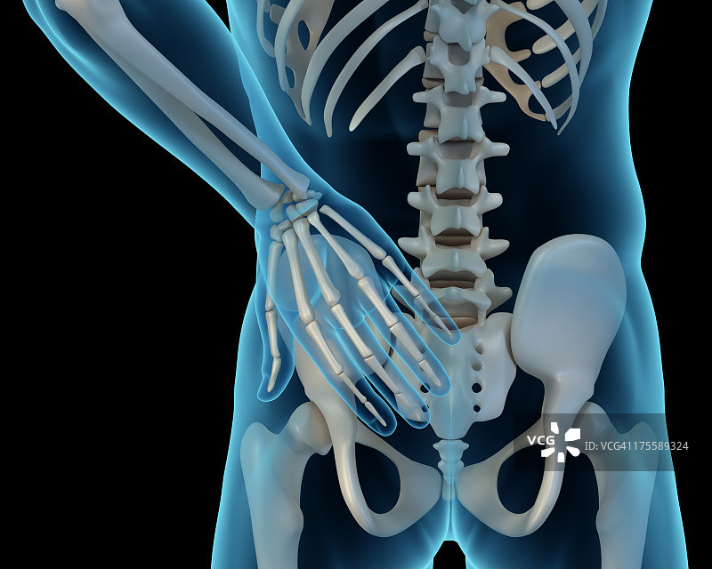 手扶下背，面露痛苦的男子图片素材