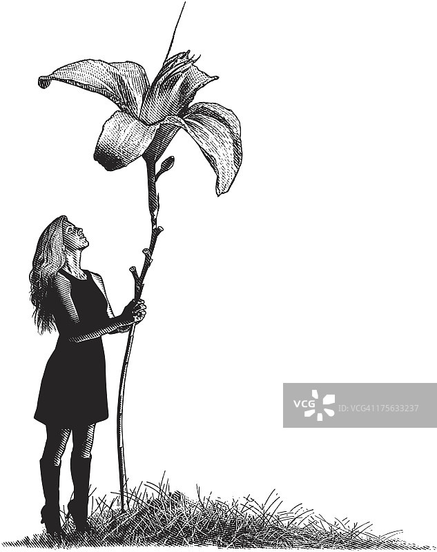 女人和大型花朵图片素材