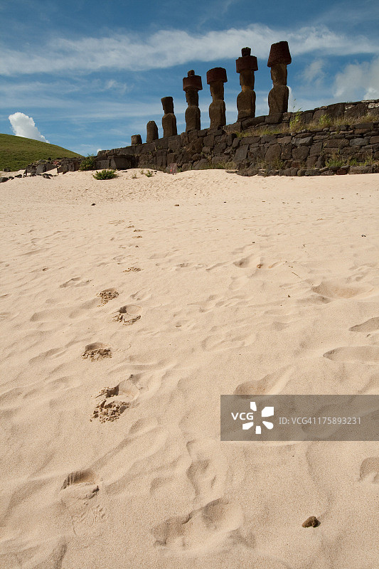 沙滩上的脚印，复活节岛阿胡·瑙瑙图片素材