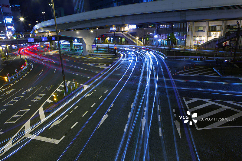 上野高架桥下的车辆光轨图片素材