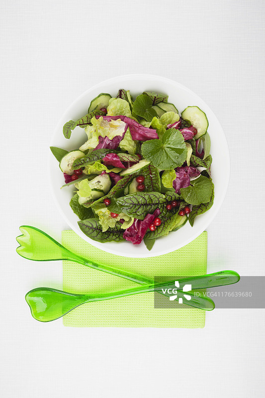 白色背景上的新鲜沙拉碗图片素材