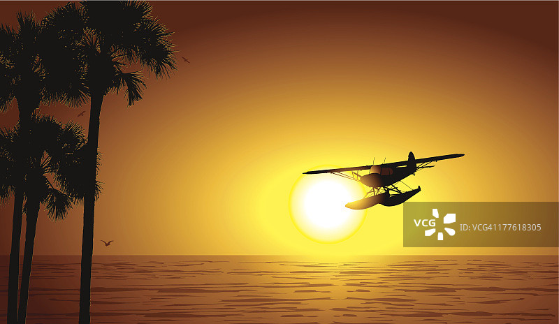 带水上飞机的海滩度假胜地图片素材