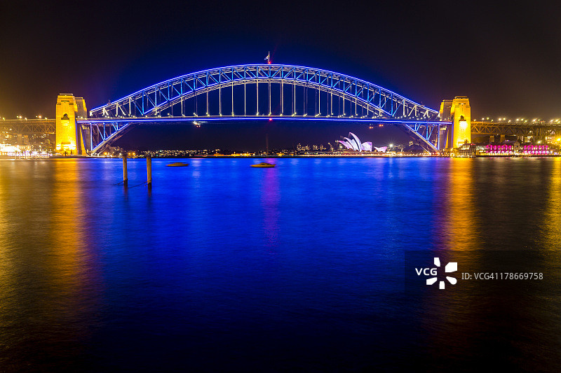 悉尼灯光节期间的悉尼海港大桥图片素材