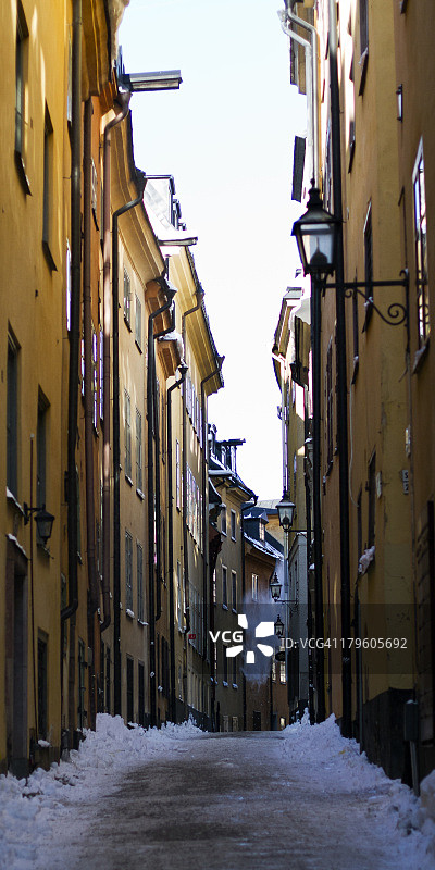 斯德哥尔摩老城屋顶上的落雪图片素材