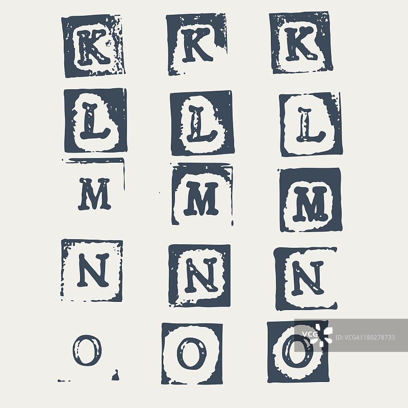 Grunge风格字母K-O，每种字母3个版本图片素材